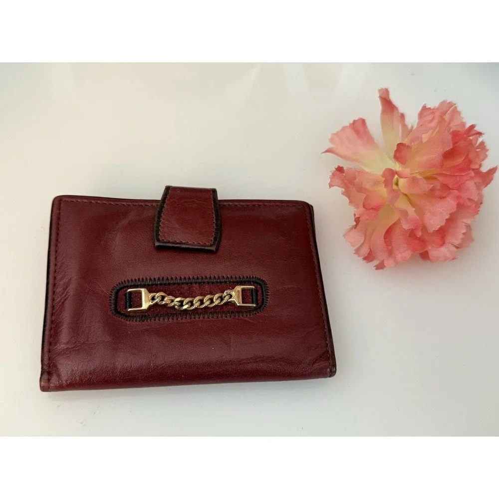 Vintage Princess Gardner‎ Burgundy Red Leather Bifold Wallet with Gold Chain GUC